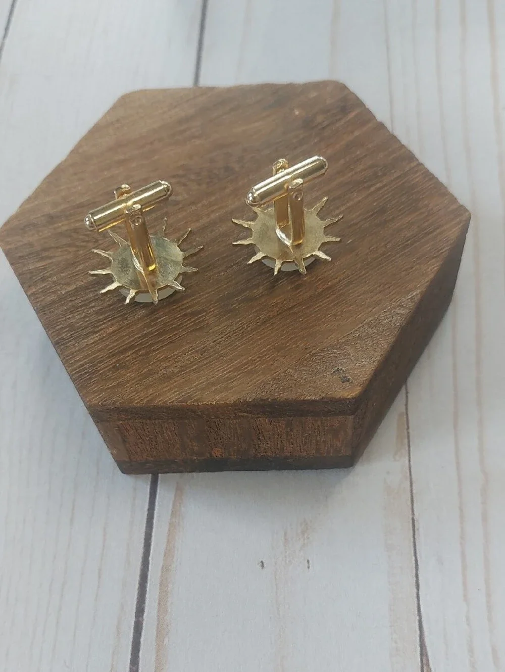 Gold Sunburst Cuff Links with Cream Center